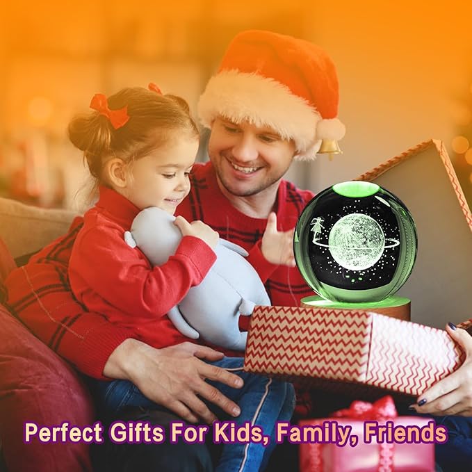 3D Galaxy Crystal Ball Night Light With Wooden Base (SkyWalk)