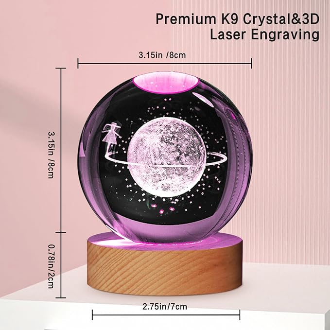 3D Galaxy Crystal Ball Night Light With Wooden Base (SkyWalk)