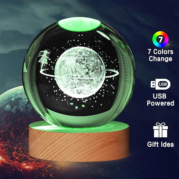 3D Galaxy Crystal Ball Night Light With Wooden Base (SkyWalk)