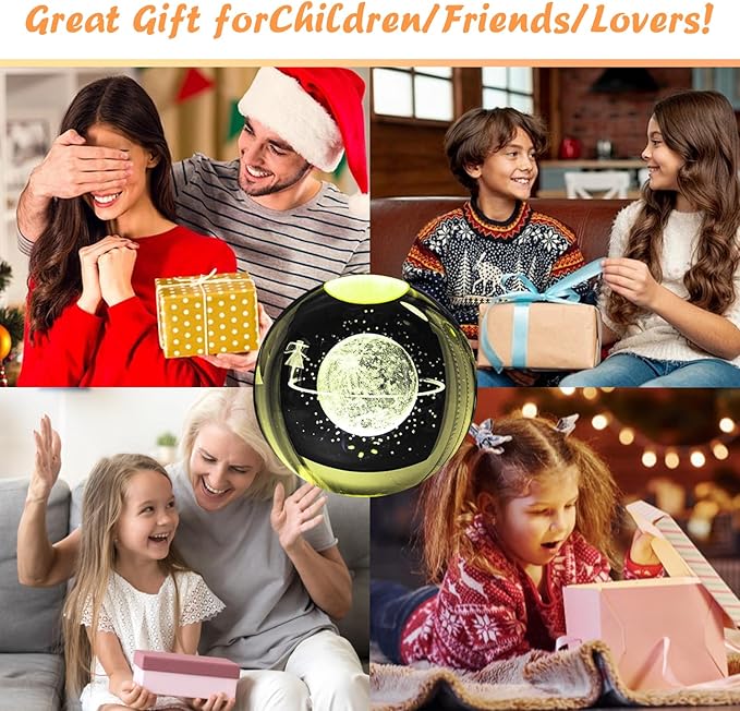 3D Galaxy Crystal Ball Night Light With Wooden Base (SkyWalk)