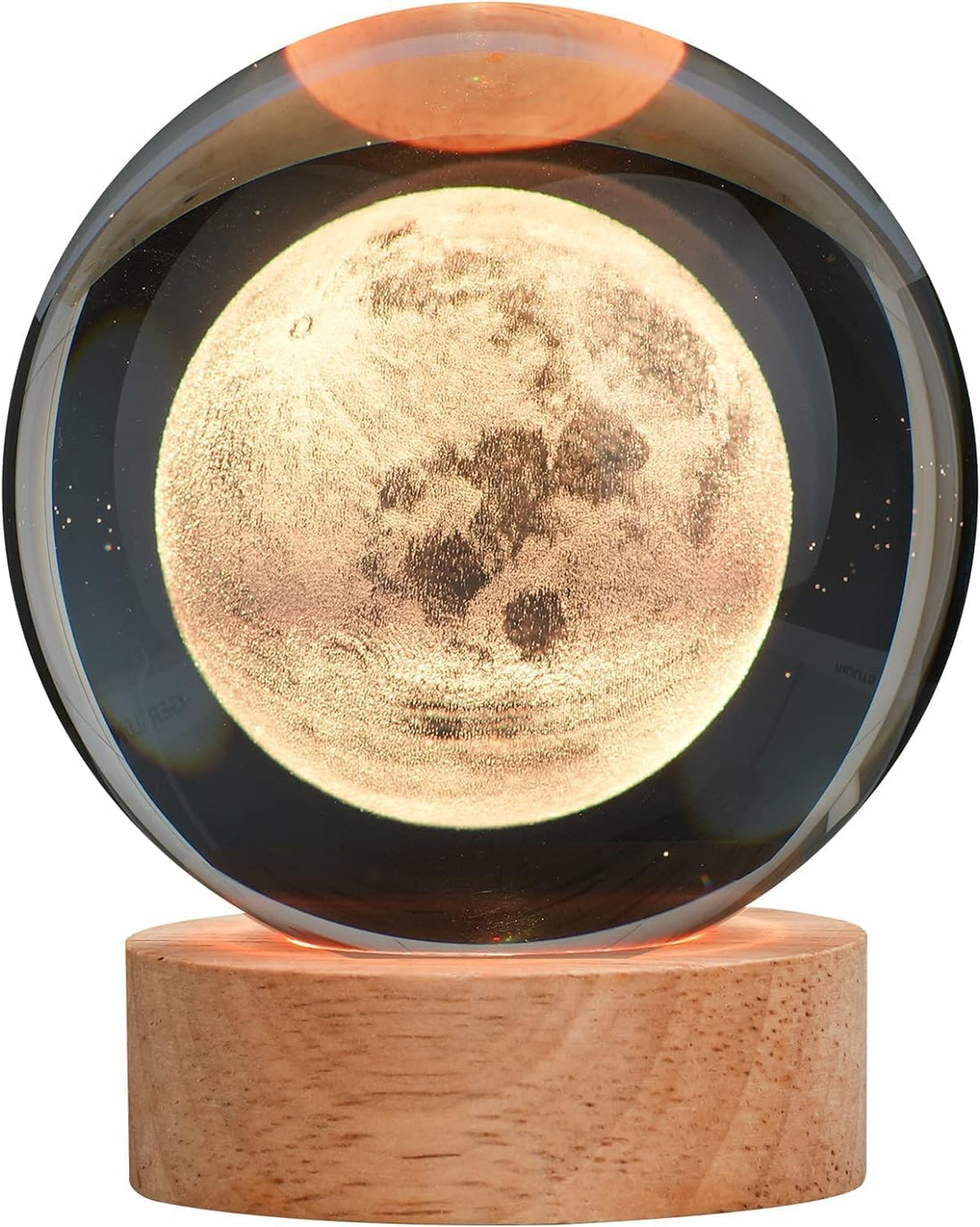3D Moon Crystal Ball Night Light With Wooden Base