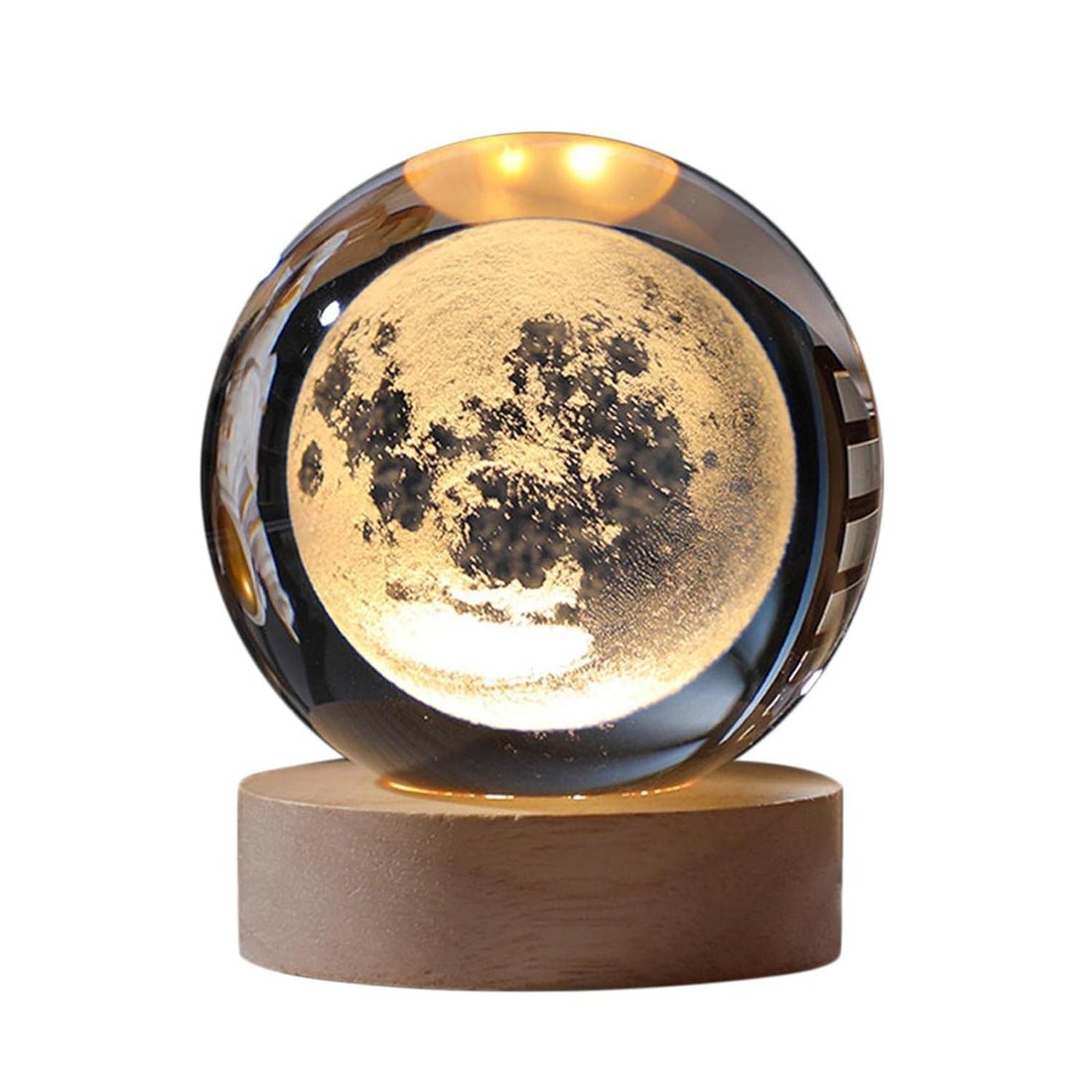 3D Moon Crystal Ball Night Light With Wooden Base