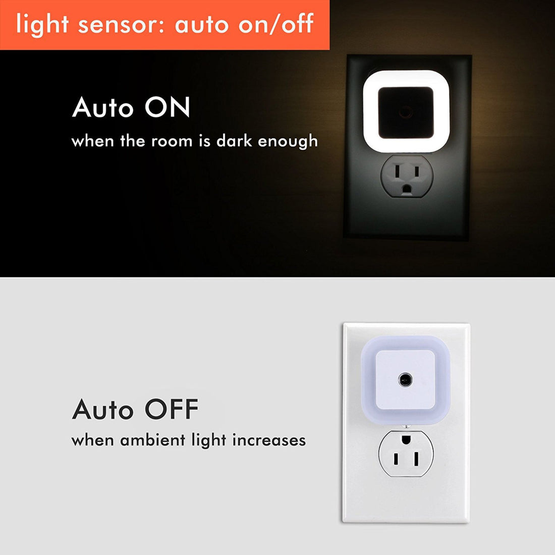 Plug-in LED Night Light With Auto Dusk-To-Dawn Sensor- 2pc ( Square, Cool White )