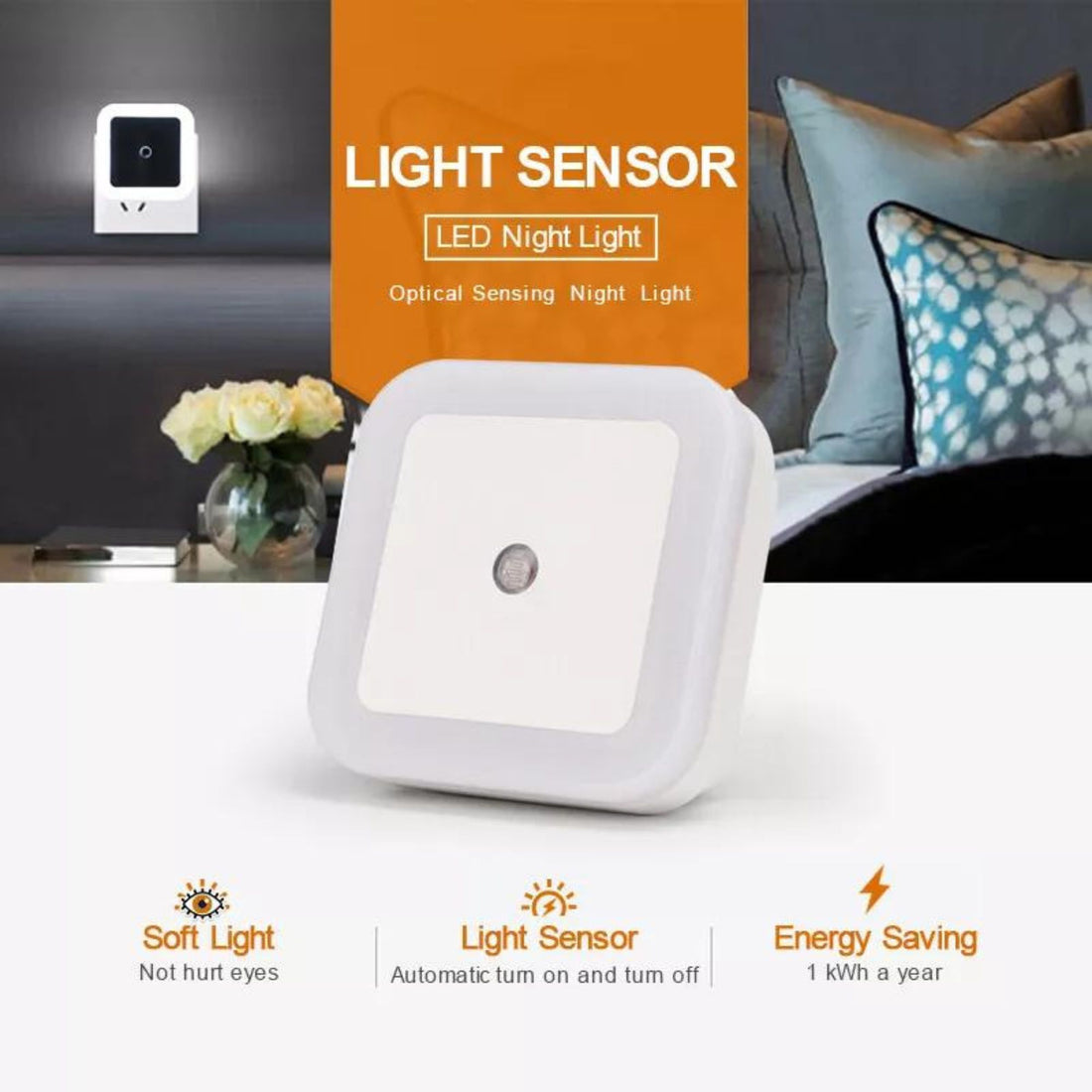 Plug-in LED Night Light With Auto Dusk-To-Dawn Sensor- 2pc ( Square, Cool White )