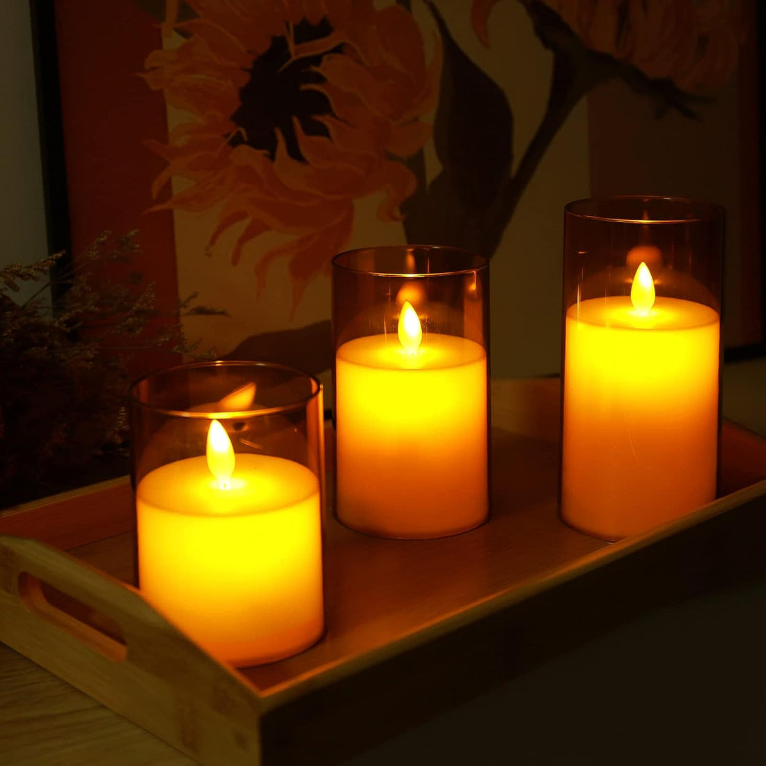 Acrylic Glass Battery Operated Flameless Led Candles With Remote (Pack of  3, Gold)