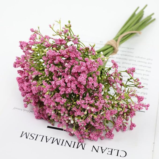 Artificial Baby Breath Real Touch Flower - Dark Pink(20 inch , Pack of 4, Flower Bunch)