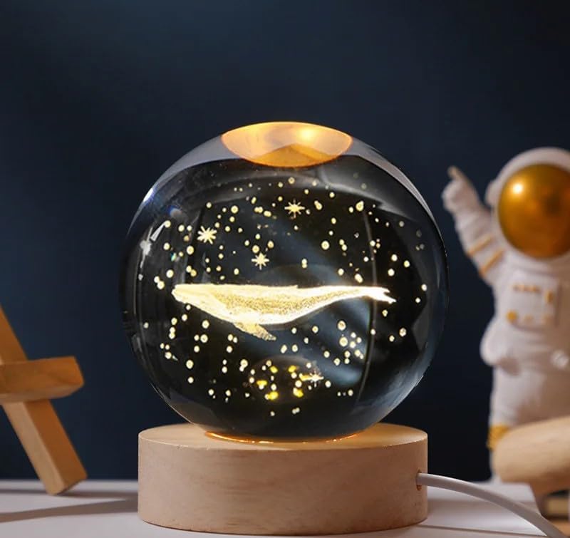 3D Dolphin Crystal Ball Night Light With Wooden Base