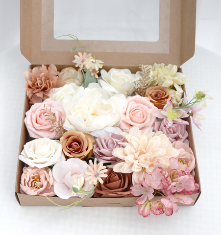 Xergy Roses Artificial Flowers Pink Bouquets Box Set for DIY Bridal Wedding Decorations Fake Floral Arrangements for Party Table Centerpieces Home Decor Indoor Outdoor Dusty Blush