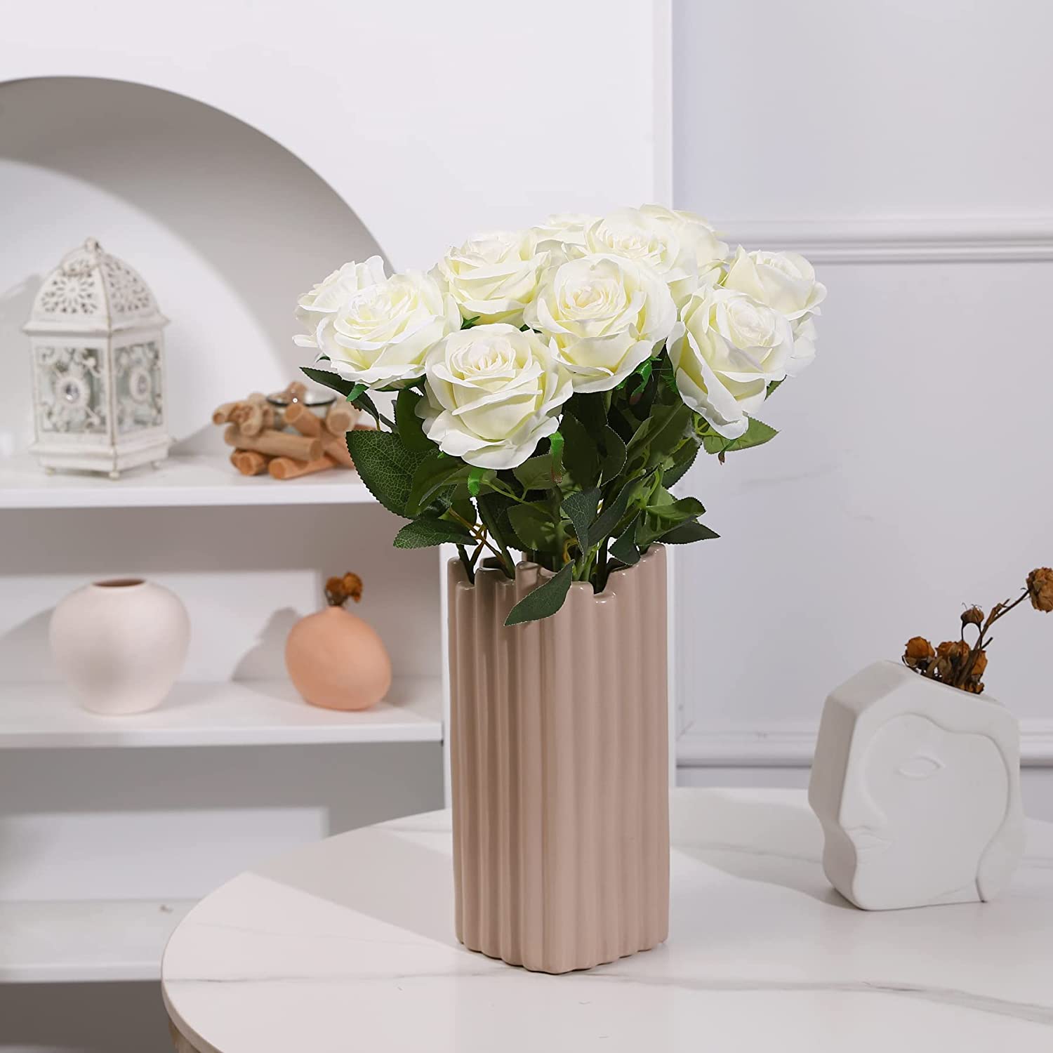 Faux Silk Artificial Rose Flower - White ( (10 inch, Pack of 12 Flower Bunch)