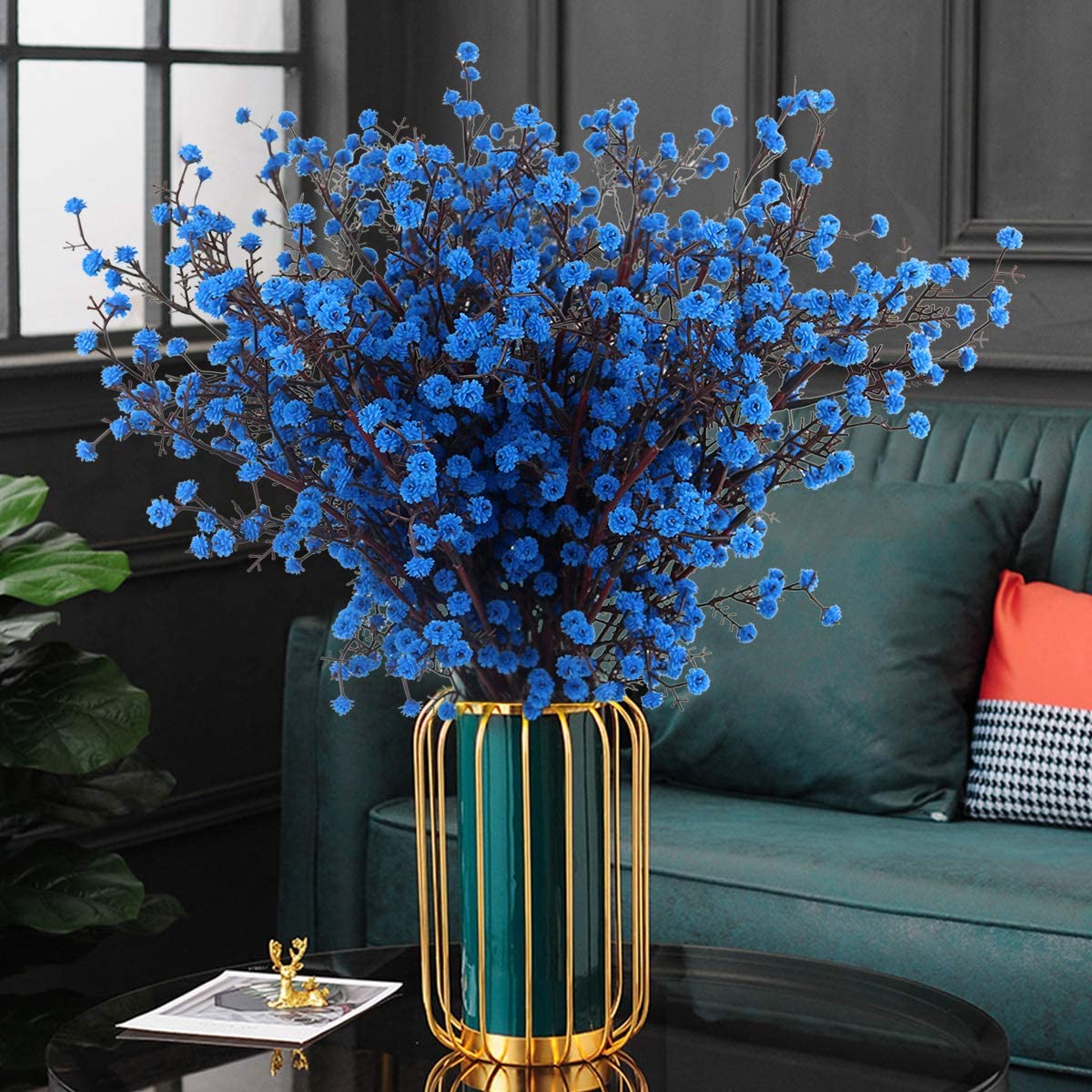 Artificial Baby Breath Real Touch Flowers -Blue (20 inch, Pack of 4, Flower Bunch)