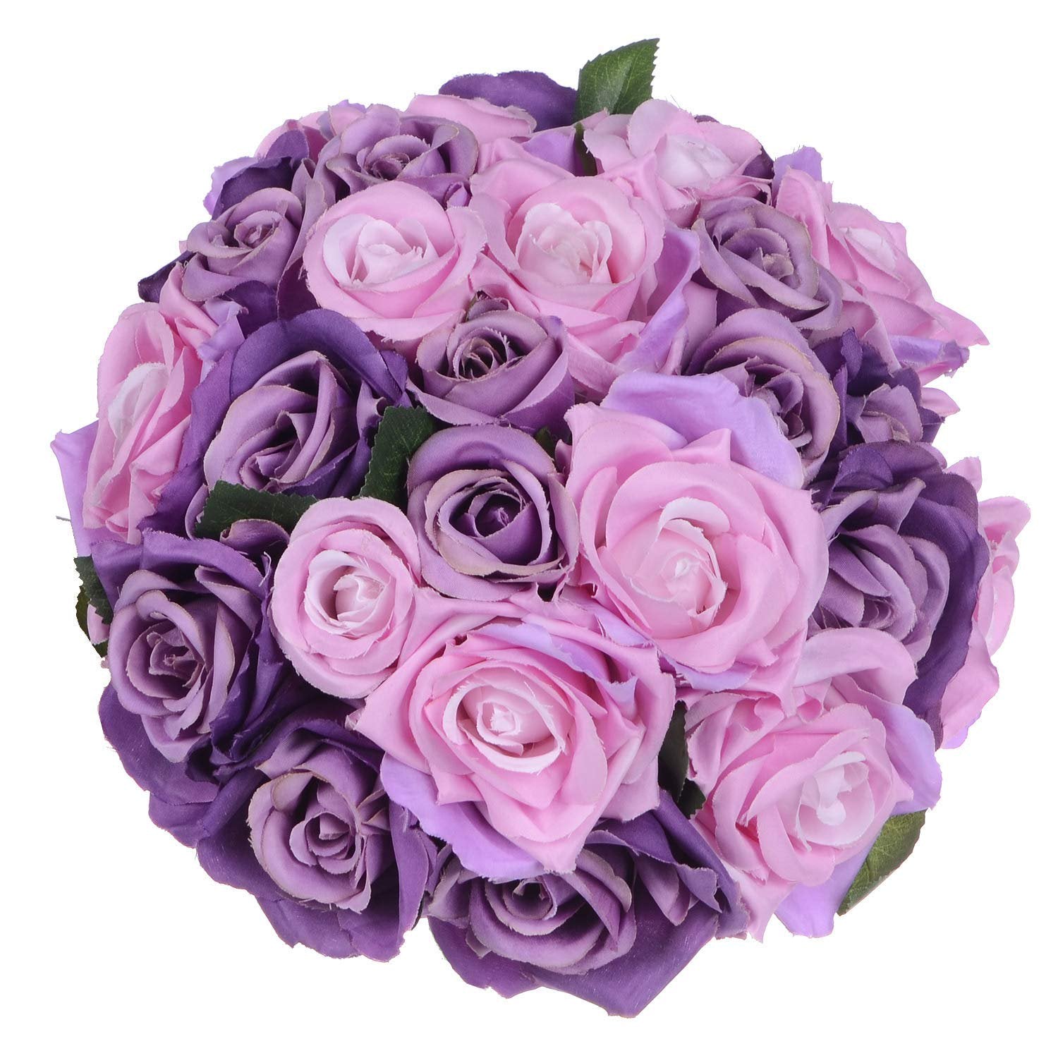 Artificial Faux Silk Rose Flower - Purple & Pink (10 inch, Pack of 12 Flower Bunch)