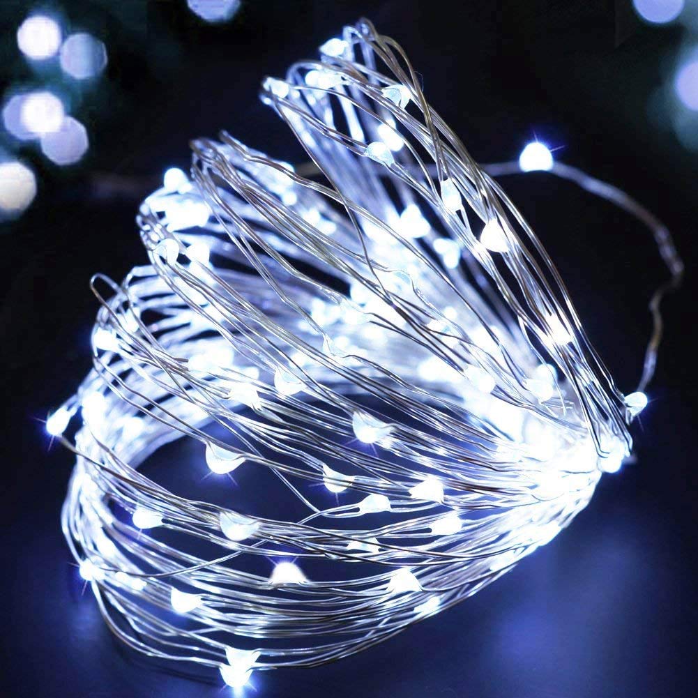 Battery Powered Copper Wire LED String Lights 10 Meter -  ( Cool White )