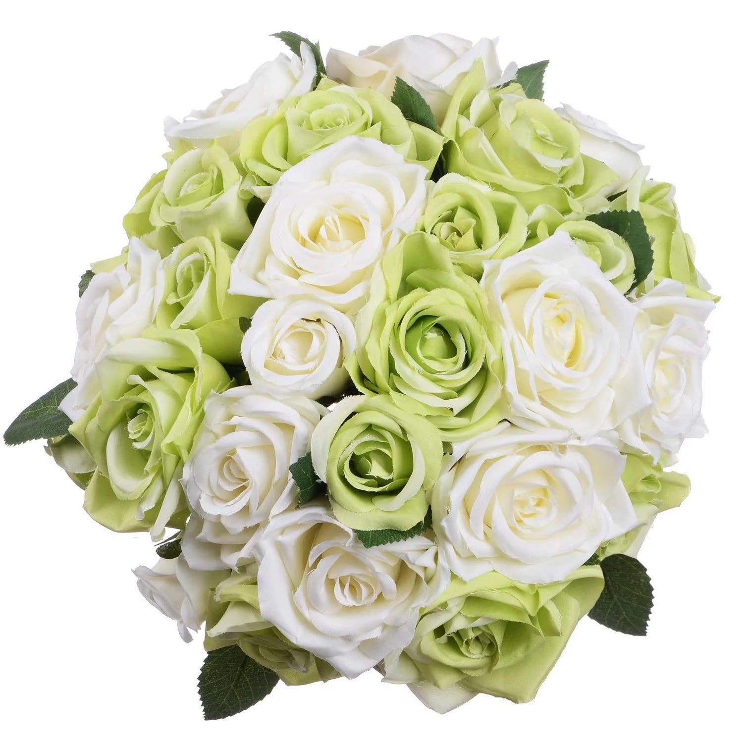 Artificial Faux Silk Rose Flower- White & Green  (10.6 inch, Pack of 12pc Flower Bunch)