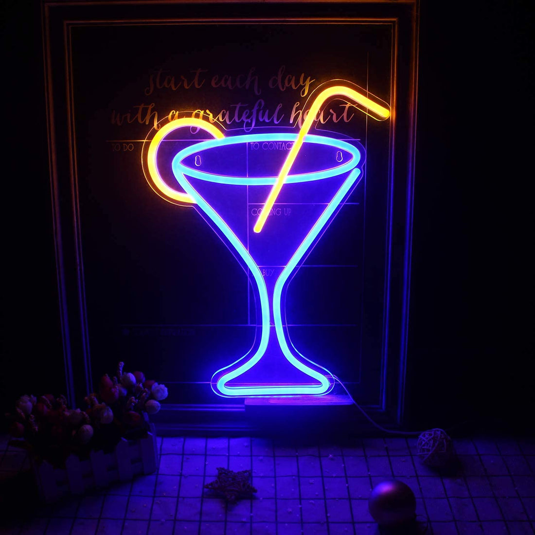 Cocktail Glass Shaped Neon Wall Light - ( Blue & Orange )
