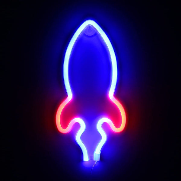 Xergy Rocket Neon Signs, LED Night Lights Sign USB or Battery Powered Wall Decor for Wedding Party Christmas Girls Kids Bedroom Supplies (Rocket-Blue with Red Light)