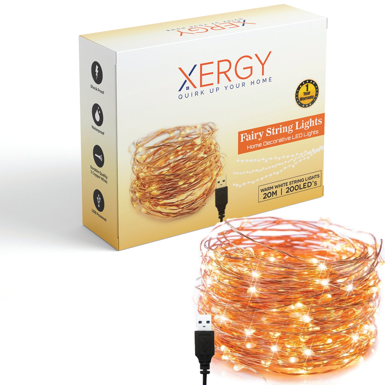 USB Powered String Light Warm White (20 Mtr )