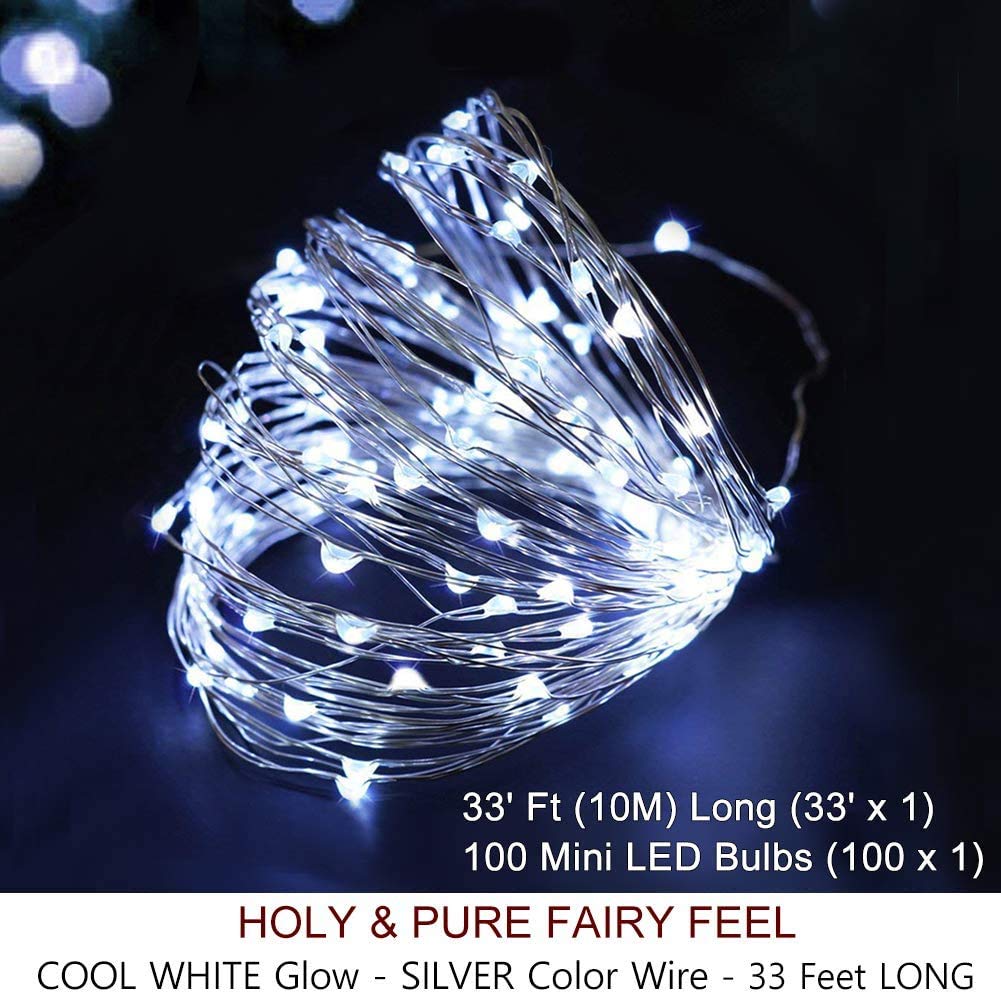 Battery Powered Copper Wire LED String Lights 10 Meter -  ( Cool White )