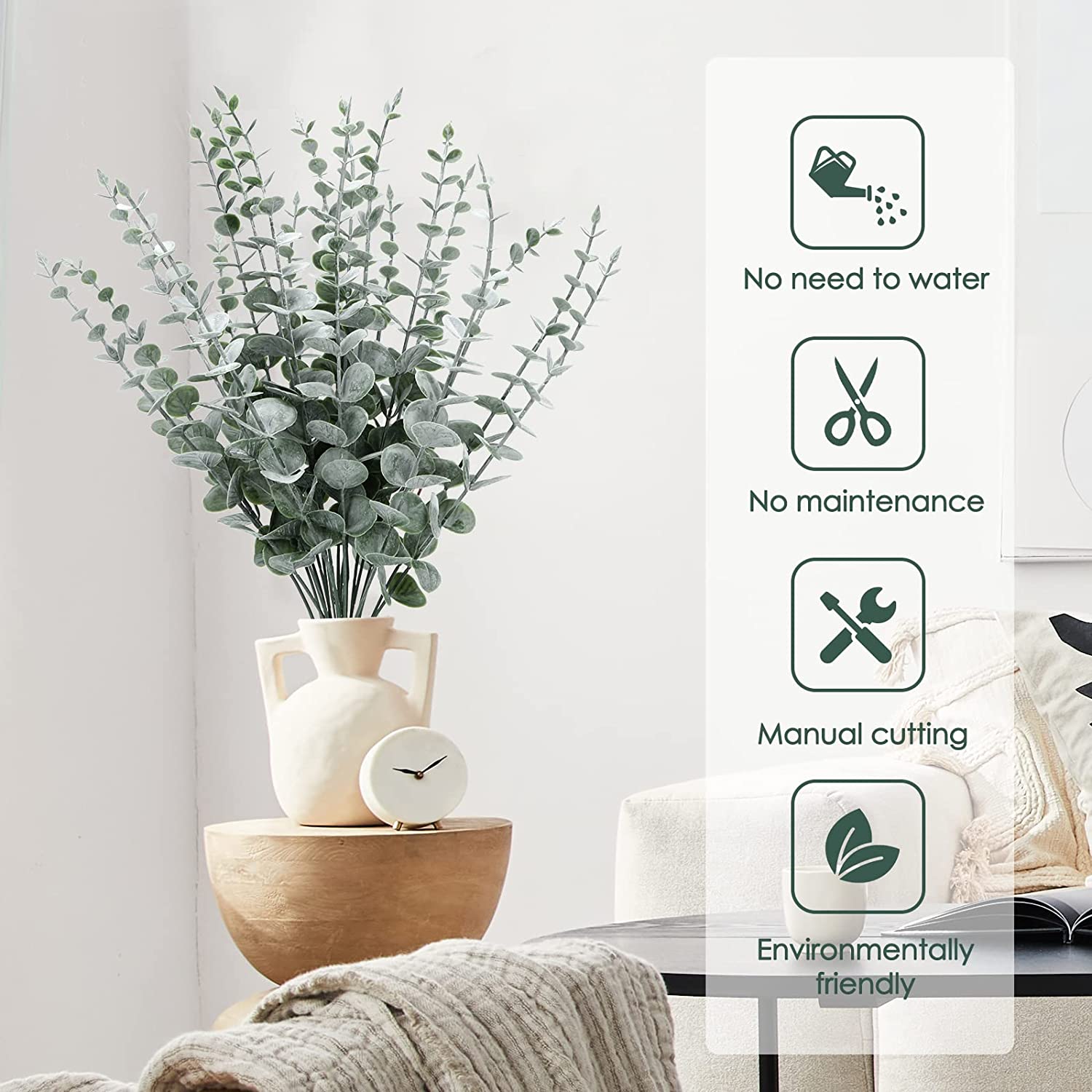 Eucalyptus Stems Decor Artificial Leaves - Green ( 16 inch, 24pc Bunch)