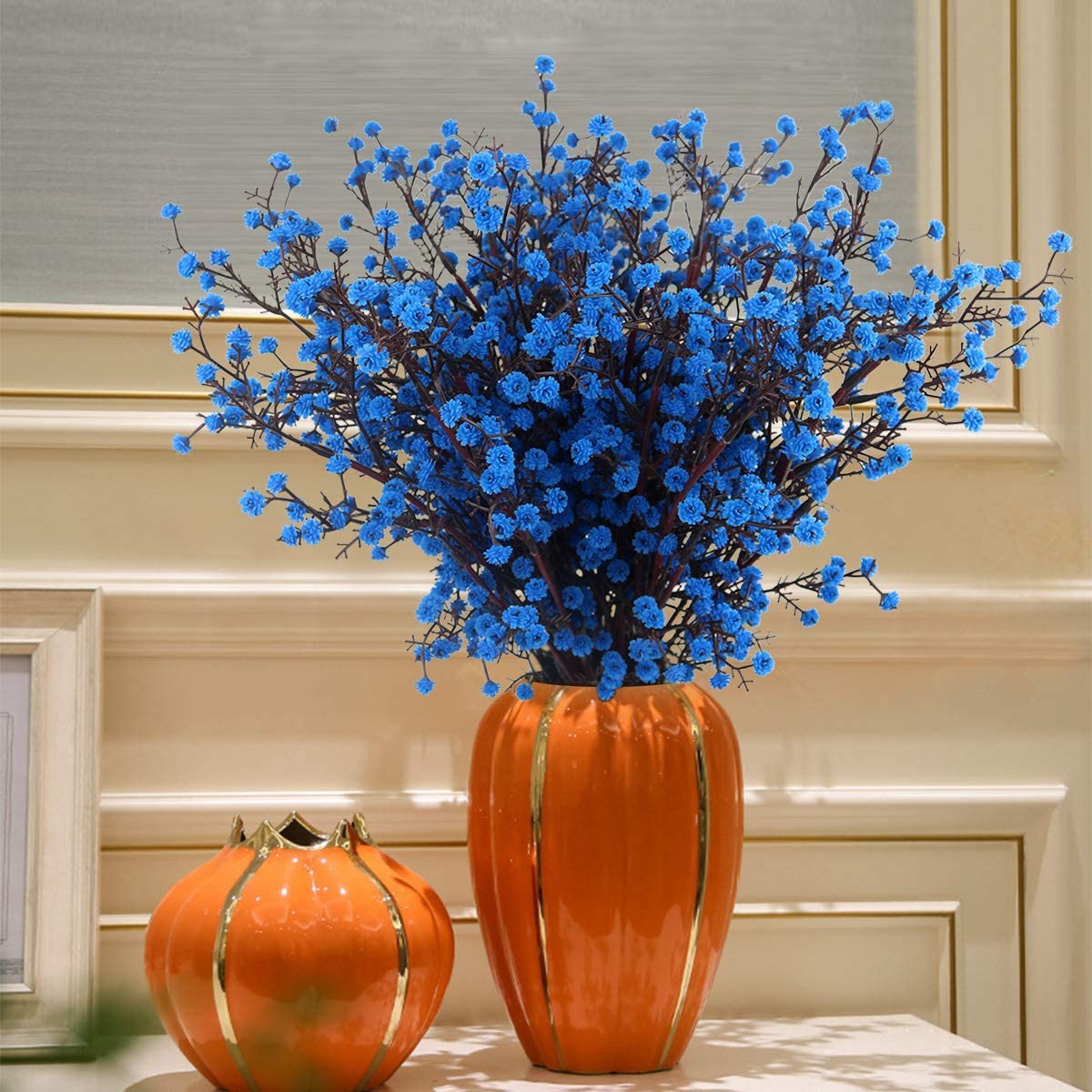 Artificial Baby Breath Real Touch Flowers -Blue (20 inch, Pack of 4, Flower Bunch)