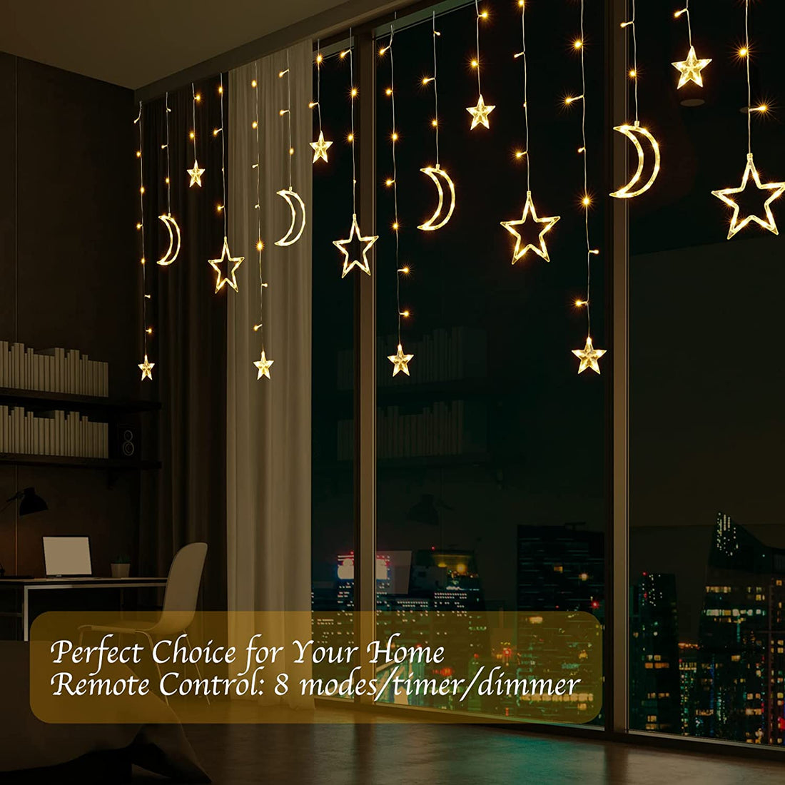 123 LED Moon+ Star Curtain Lights (Warm White)