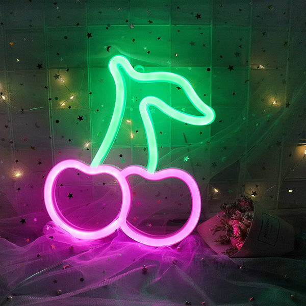 Xergy Cherry Neon Signs Led Signs Neon Light Pink Room Decor Aesthetic Led Light Fruit Night Light for Bedroom Bar Hotel Party Game Room Wall Art Decoration