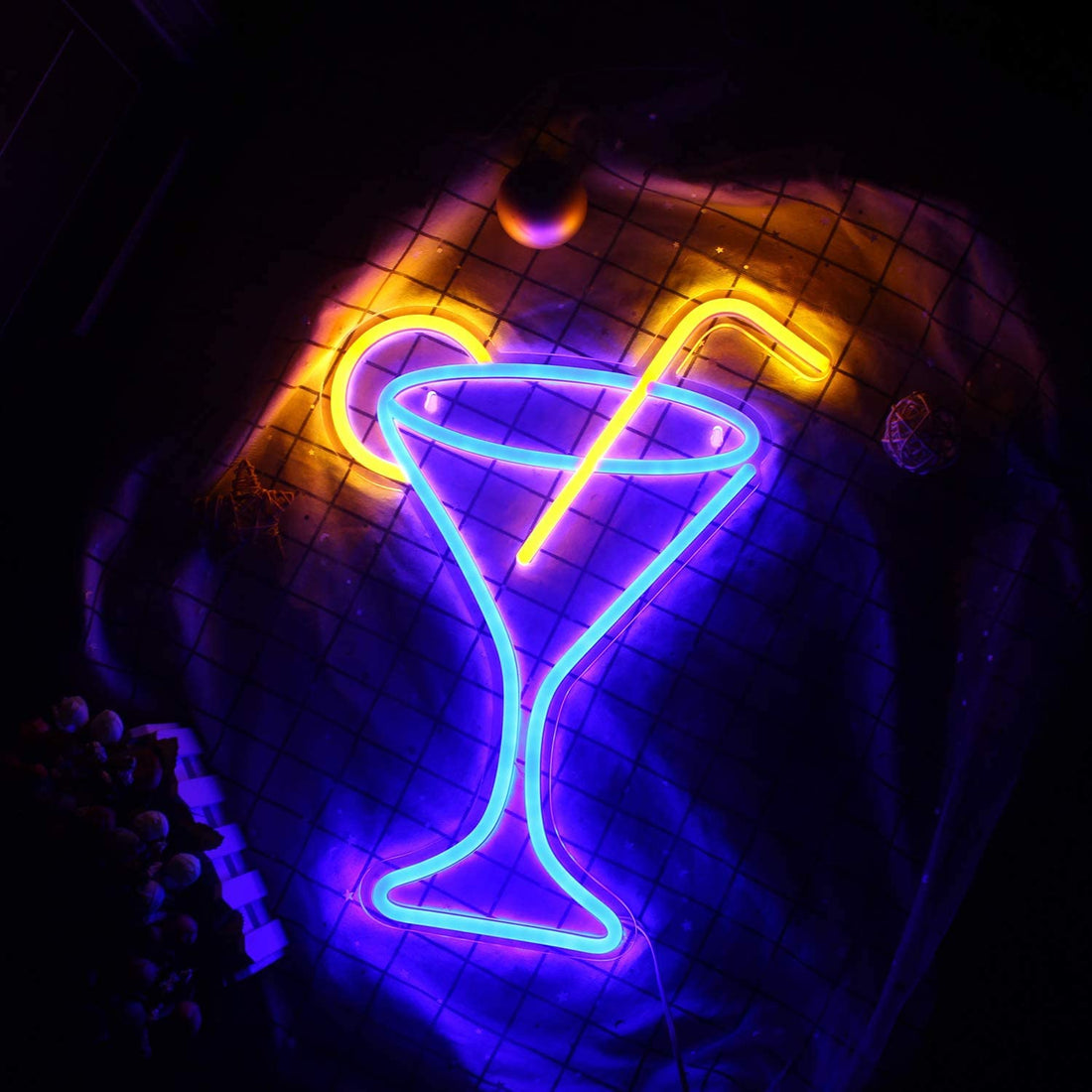 Cocktail Glass Shaped Neon Wall Light - ( Blue & Orange )