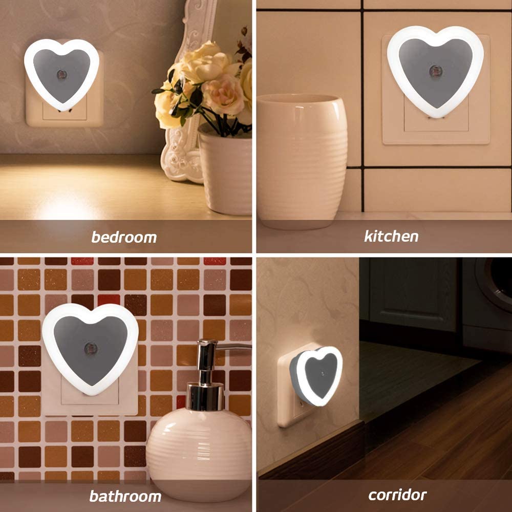 Plug-in LED Night Light With Auto Dusk-To-Dawn Sensor ( Heart Shape ,Cool White )