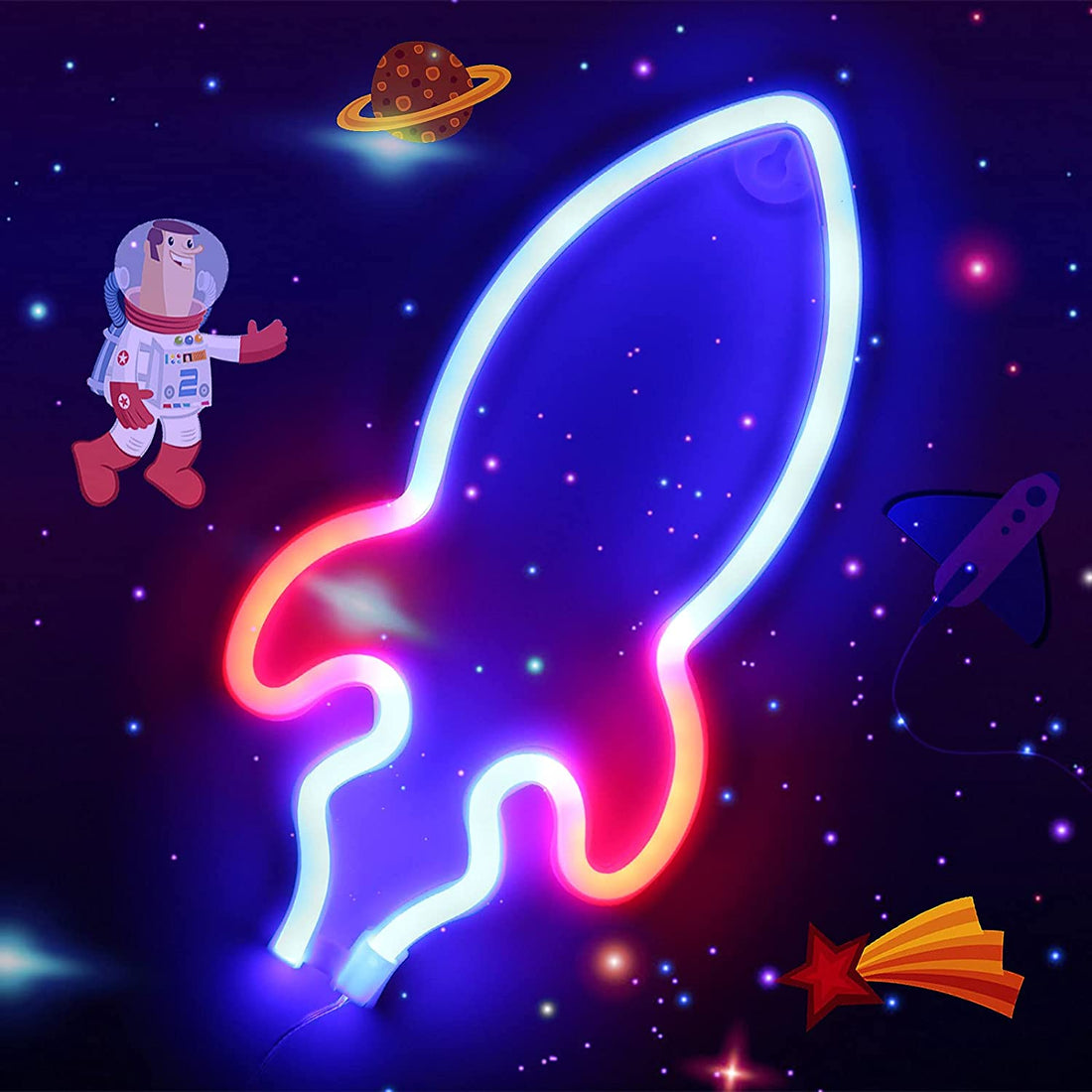 Rocket Sign LED Neon Wall Light ( Blue & Red )