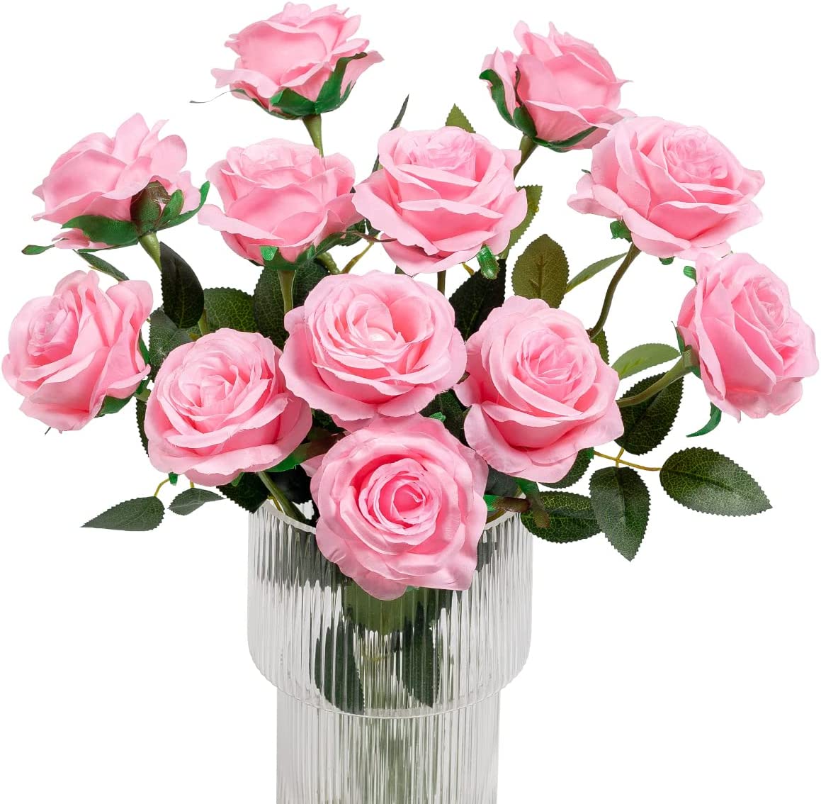 Artificial Faux Silk Rose Flower - Pink (10.6  inch, Pack of 12 Flower Bunch)