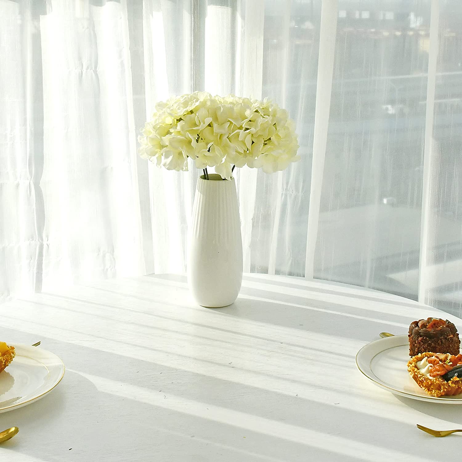 Artificial Real Touch Faux Hydrangea Flower - White (13 inch, Pack of 5 Flower Bunch)