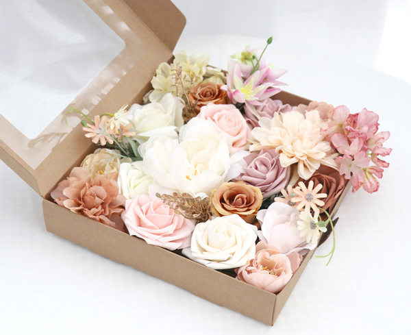 Xergy Roses Artificial Flowers Pink Bouquets Box Set for DIY Bridal Wedding Decorations Fake Floral Arrangements for Party Table Centerpieces Home Decor Indoor Outdoor Dusty Blush
