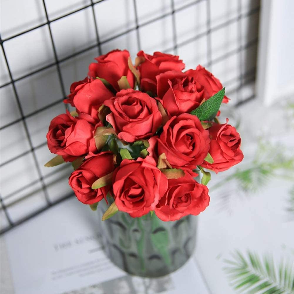 Artificial Faux Silk Rose Flowers - Red (10.6 inch, Pack of 12 Flower Bunch)