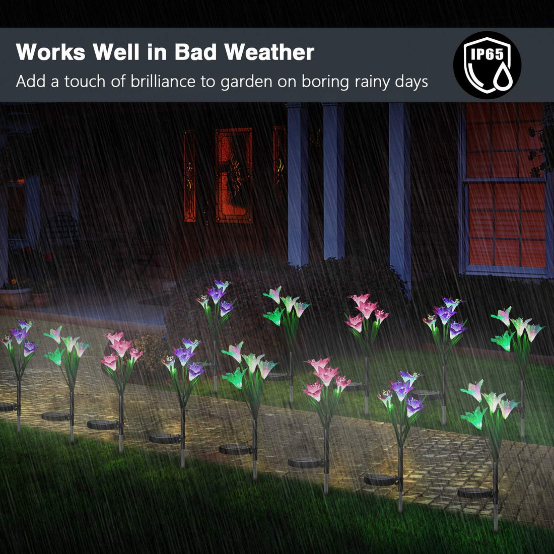 Solar Powered Lily Flower Outdoor Light - Multicolor (Pack of 3)