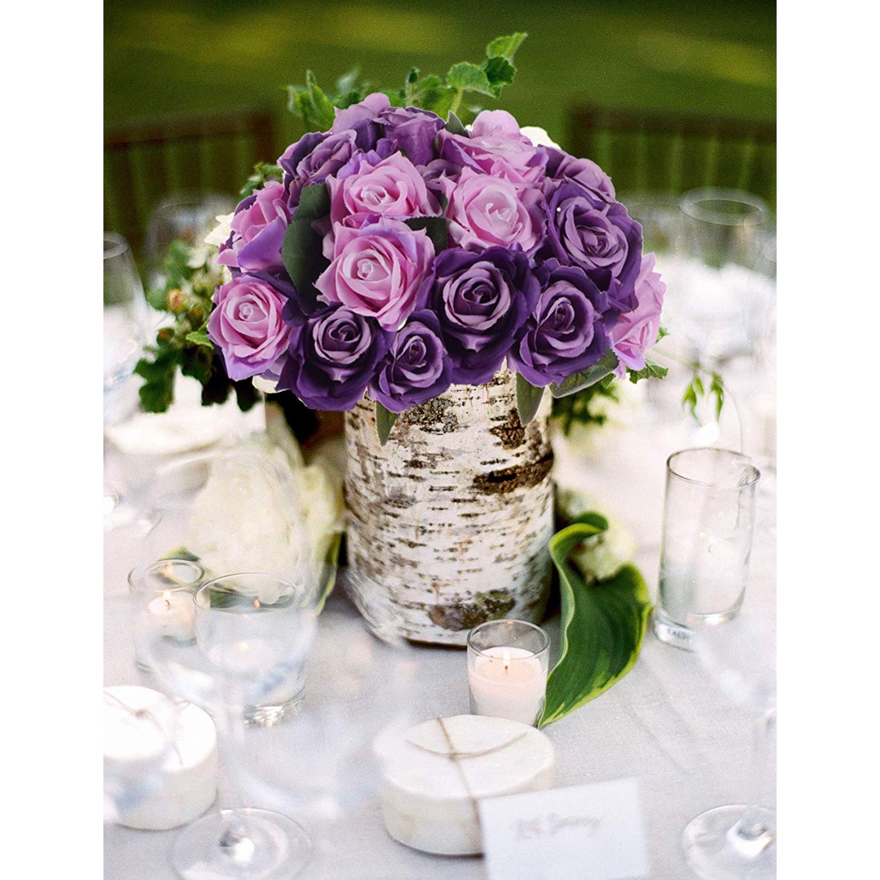 Artificial Faux Silk Rose Flower - Purple & Pink (10 inch, Pack of 12 Flower Bunch)