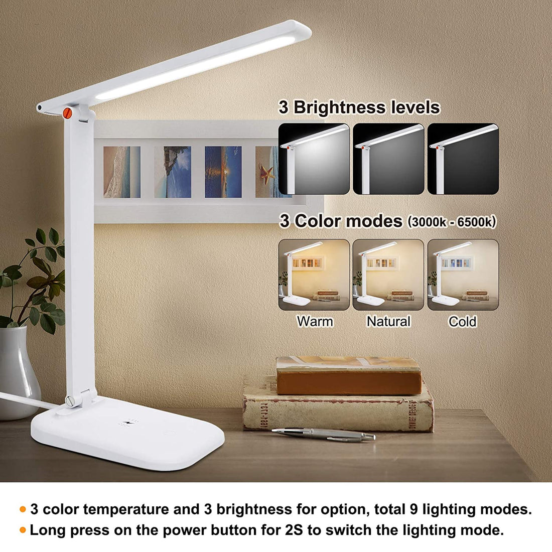 LED Desk Lamp With Wireless Charger & Touch Control - (White)