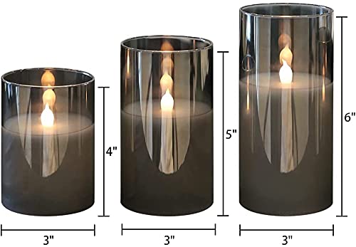Acrylic Glass Battery Operated Flameless Led Candles With Remote (Set of 3, Grey)