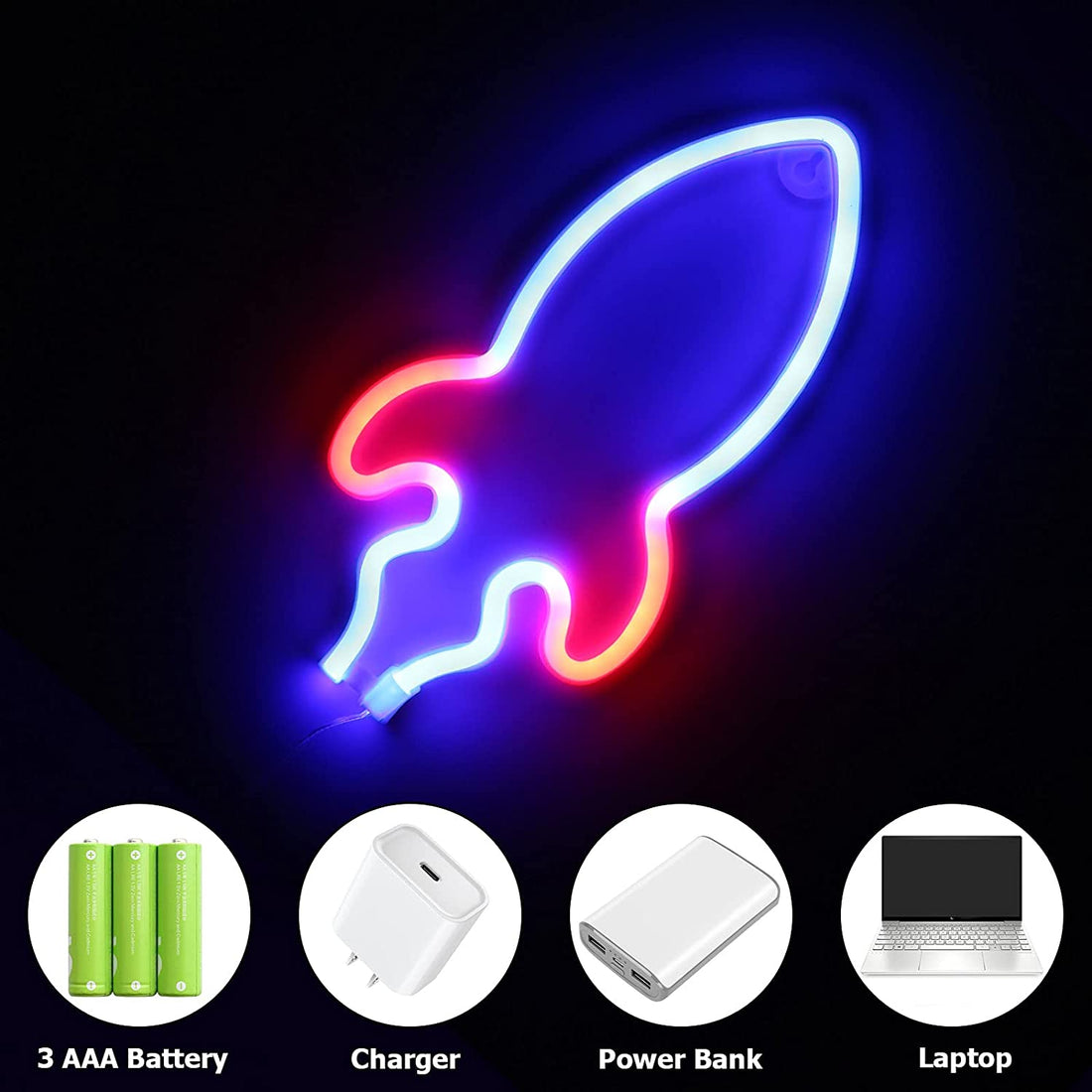 Rocket Sign LED Neon Wall Light ( Blue & Red )