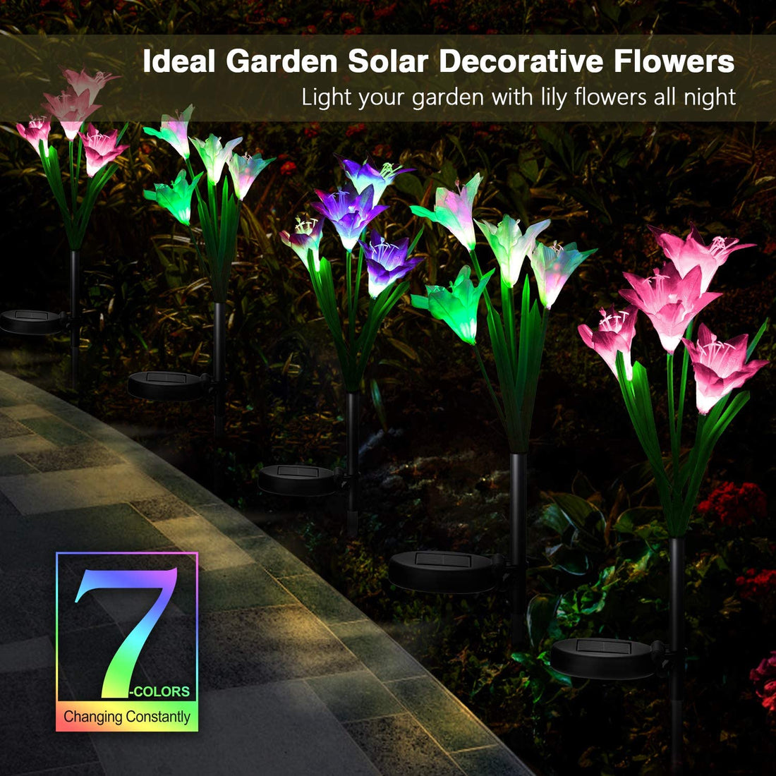 Solar Powered Lily Flower Outdoor Light - Multicolor (Pack of 3)