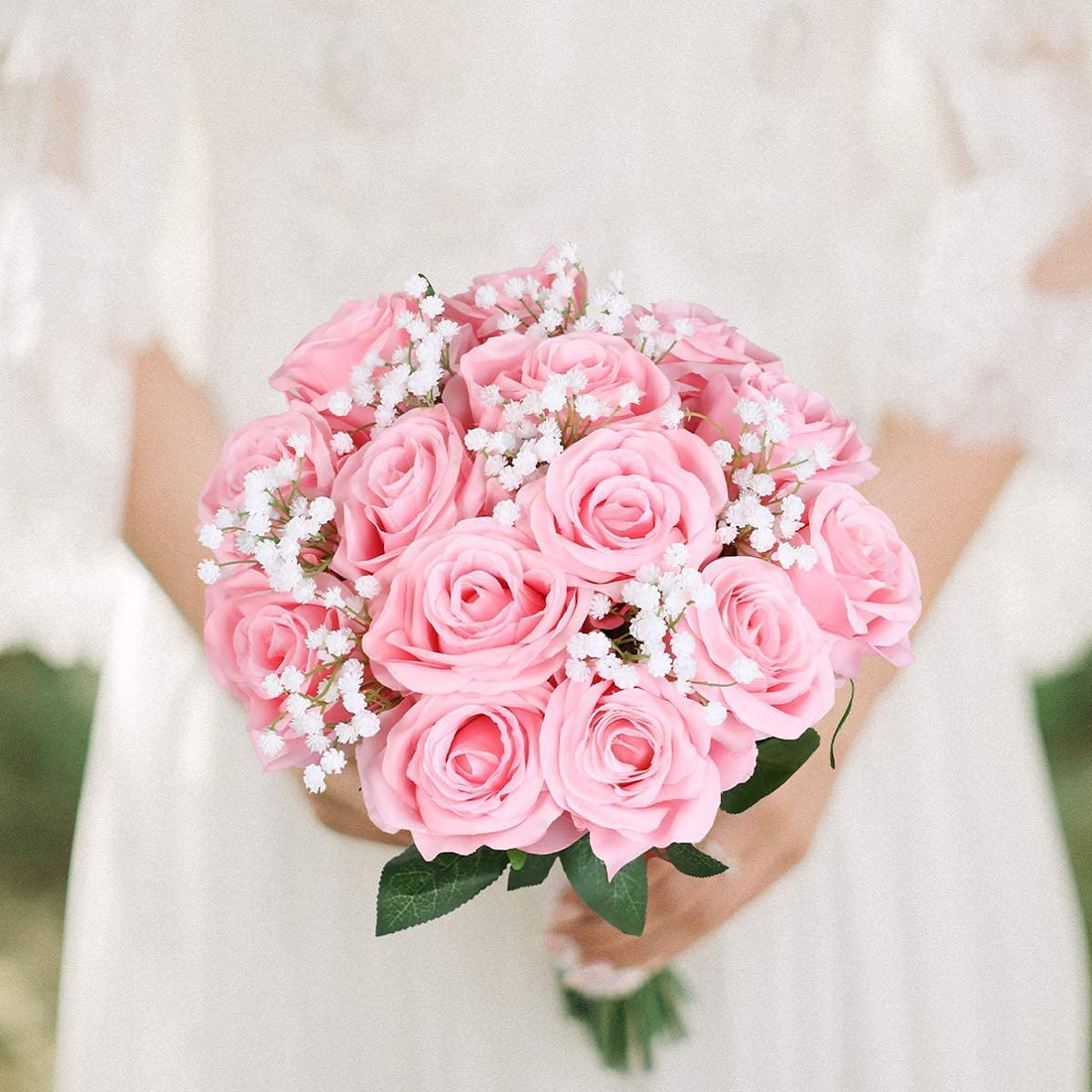 Artificial Faux Silk Rose Flower - Pink (10.6  inch, Pack of 12 Flower Bunch)