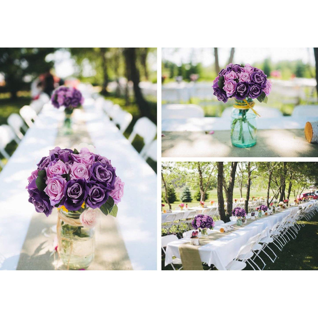 Artificial Faux Silk Rose Flower - Purple & Pink (10 inch, Pack of 12 Flower Bunch)