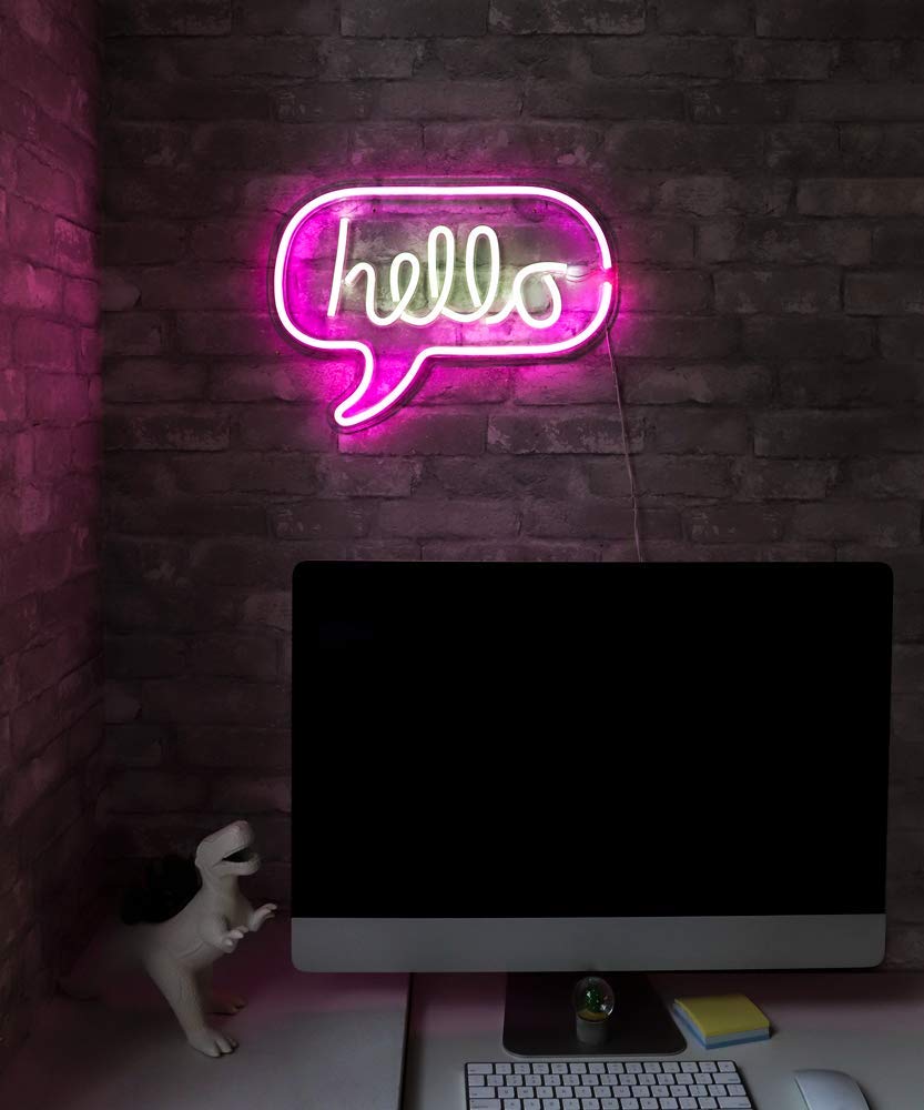 "Hello" Shaped Neon Wall Light - ( White & Pink )