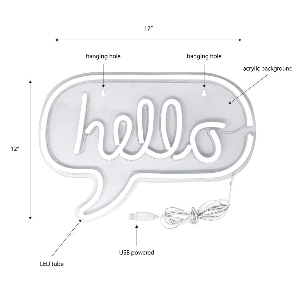 "Hello" Shaped Neon Wall Light - ( White & Pink )