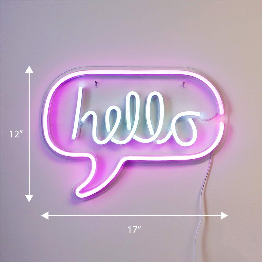"Hello" Shaped Neon Wall Light - ( White & Pink )