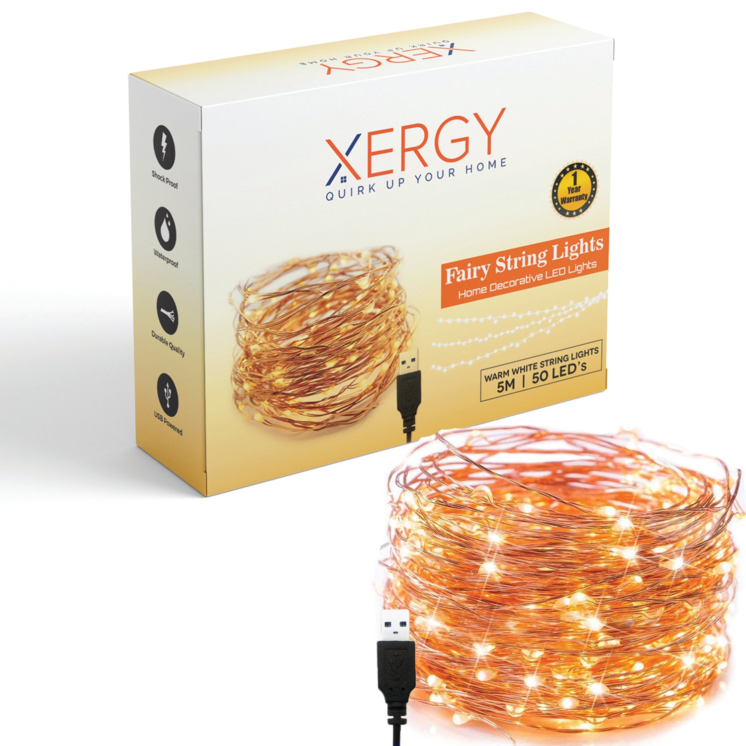 Fairy String Light 5 M 50 LED's Light Waterproof Warm White (Pack of 1)