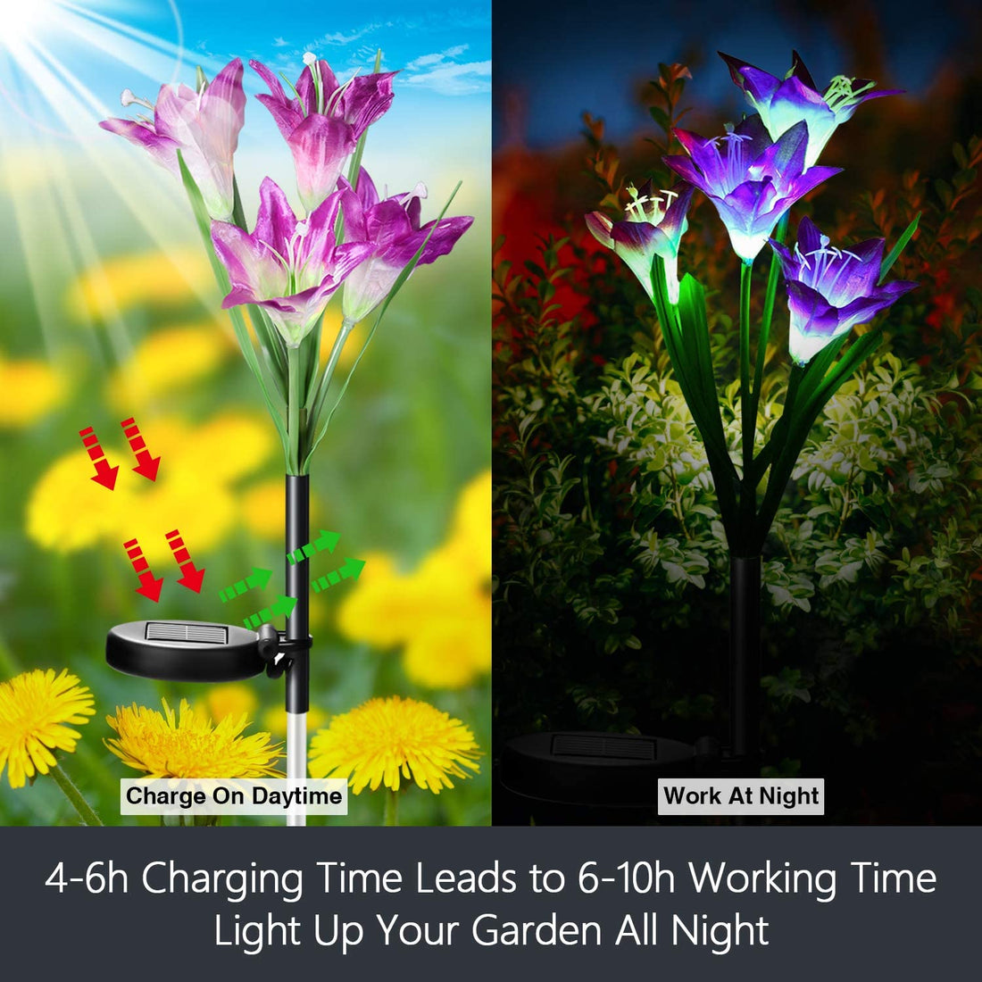 Solar Powered Lily Flower Outdoor Light - Multicolor (Pack of 3)