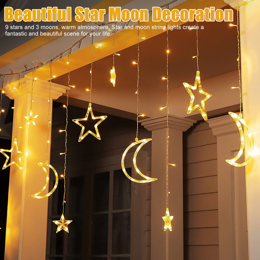 123 LED Moon+ Star Curtain Lights (Warm White)