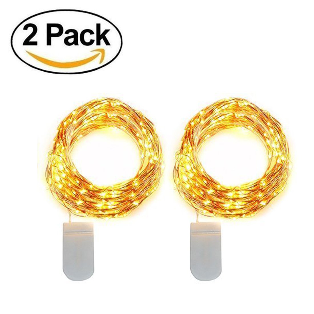 Battery Powered 20 LED String Lights - 2 m (Warm White) - Pack of 2