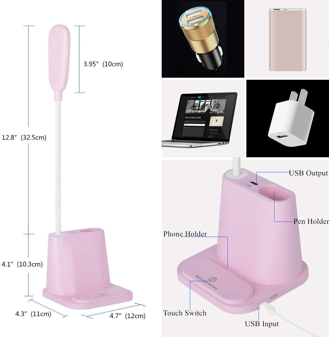 Multifunctional LED Table Lamp ( 12.8 inch,Pink )