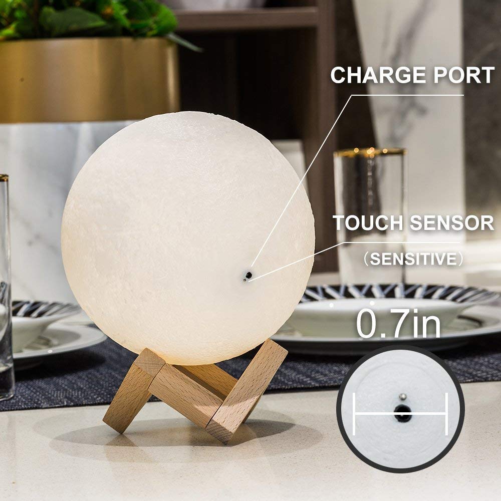 3D LED Moon Lamp With Wooden Base & Touch Control  ( 10 cm )