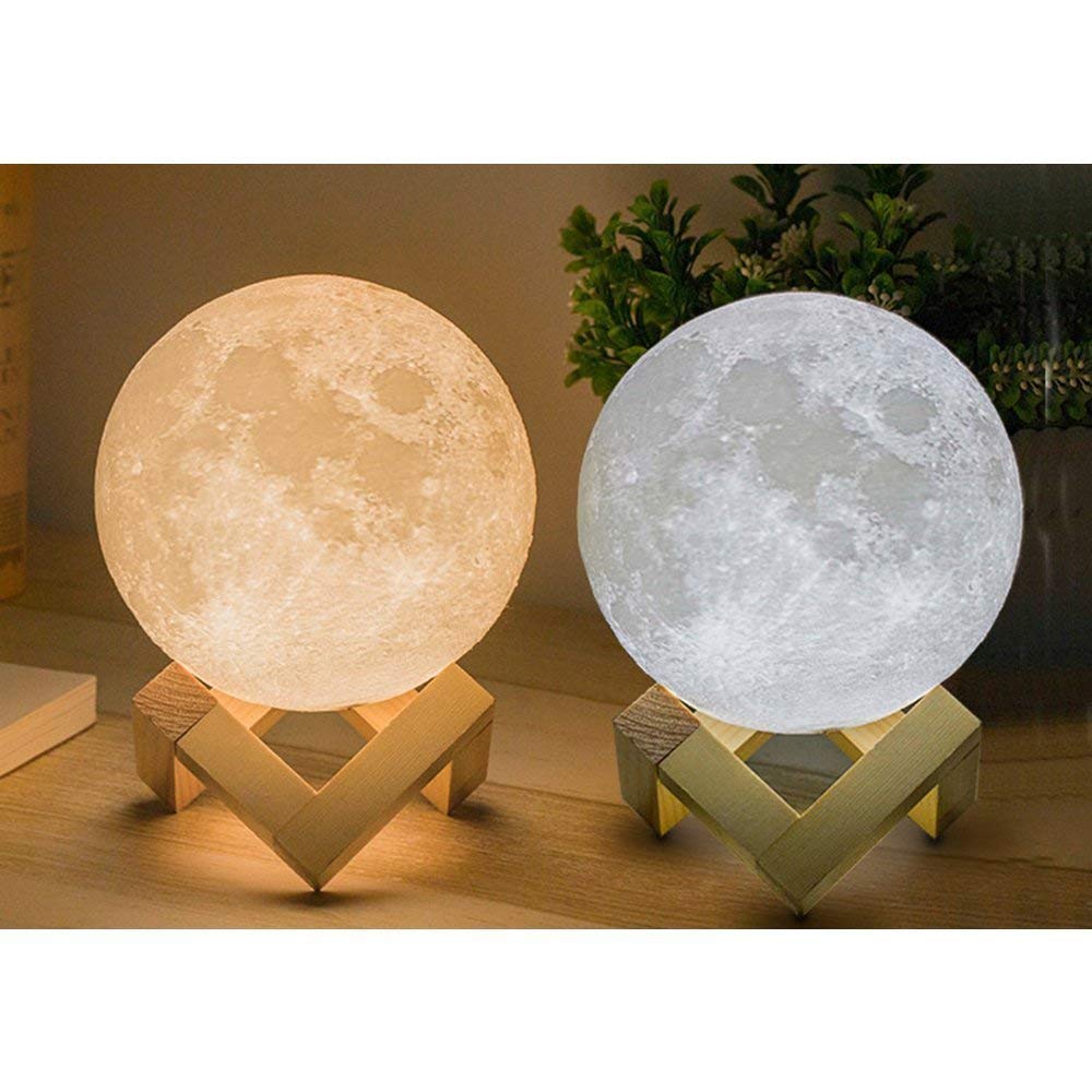 3D LED Moon Lamp With Wooden Base & Touch Control  ( 10 cm )
